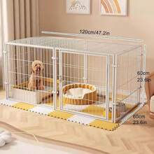 Aqwiopr 2 In 1 Pet Fence & Crate For Dogs & Cats, 1-Door, 23.6 In, Metal, Indoor - White - View 2