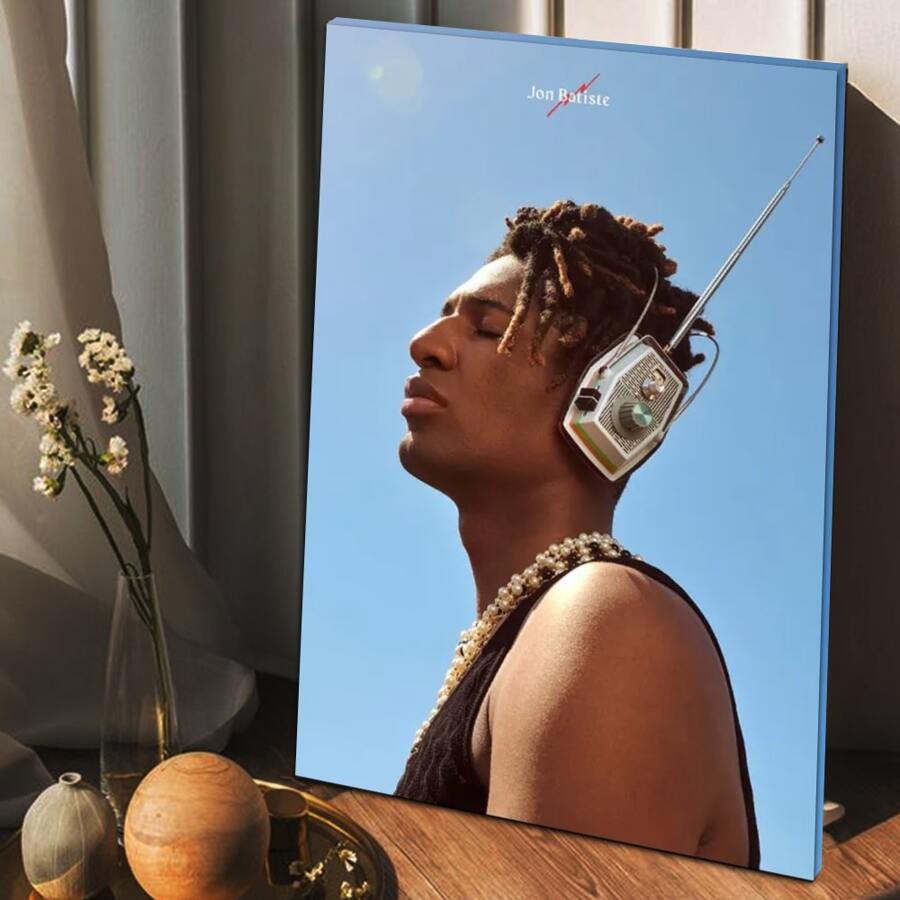 1pc Framed Canvas Poster, Jon Batiste's Stylish Portrait With Vintage Radio Headpiece Wall Art Canvas Paintings, Ideal Gift For Bedroom Living Room Corridor, Wall Art, Room Decoration - 彩色 - 查看 1