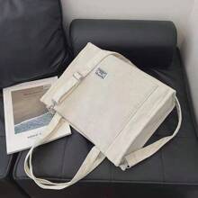 Women's Large Corduroy Zipper Shoulder Bag - 米色 - 查看 1