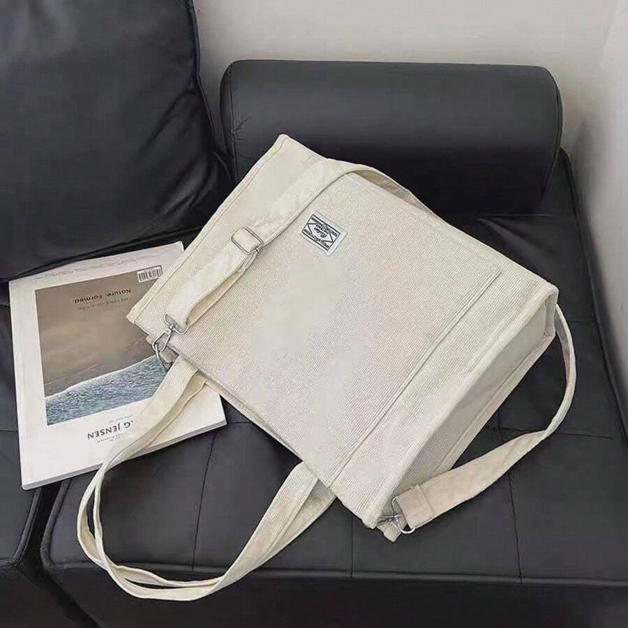 Women's Large Corduroy Zipper Shoulder Bag - 米色 - 查看 1