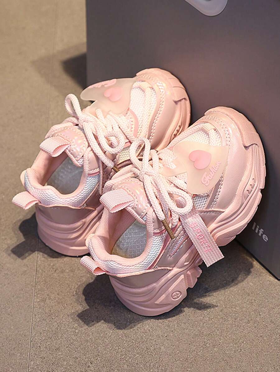 Kids' Chunky Sneakers Spring/Autumn New Soft Bottom Anti-Slip Sports Shoes, Girls & Boys Lightweight Comfortable Chunky Sneakers - Pink - View 1