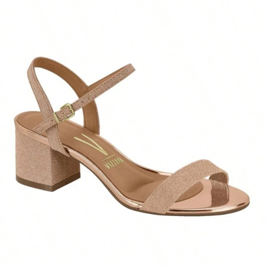 Vizzano Women's Sandals With Thick Block Heel Comfort Glitter Rhinestone Shine - Rose Gold Glitter - View 1