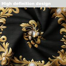 1pc Black With Golden Edge Pearl Totem Print Round Tablecloth, Waterproof Colorful Patio Dining Table Cover, Vintage Tapestry Curtain Shawl Scarf Picnic Mat Suitable For 63-Inch Tables