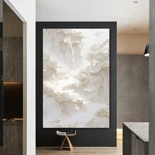 Waterfall Mountain Landscape Canvas Painting,  Asian Architecture Wall Art,  Nature Scene Print,  Zen Home Decor