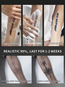 1 件指南针几何临时纹身防水防汗持续 1-2 周逼真草本汁抗摩擦不反光仿黑色假纹身男女纹身贴纸适用于手臂、胸部、腿部、腹部、腰部现代人体艺术 - 黑色 - 查看 4
