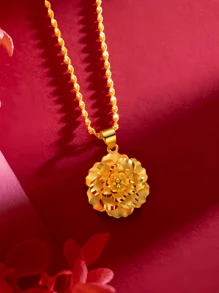 GCGIGUI 1pc/5pcs Delicate Frosted Flower Pendant Necklace, Fashionable Necklace Gift For Birthday, Mother's Day, Christmas, Jewelry Gift For Mother, Wife, Girlfriend, Best Friend, Bride Wedding Decoration, Valentine's Day Outfit, Wedding Attire - Yellow Gold - View 2