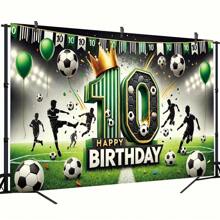 1 pièce Bannière d'anniversaire de 10 ans thème football joyeux, multi-tailles, polyester, fond de photographie, décor d'ambiance, décoration de festival extérieur, décoration de jardin et maison, décor de patio
