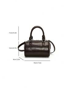 Mini sac de bowling vintage huilé couleur unie, à main et bandoulière - Marron - Voir 8