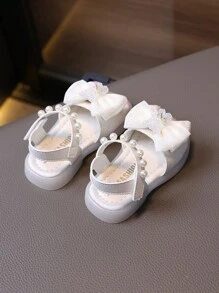1 双婴儿熊装饰 PU 皮革凉鞋，软底幼儿女童露趾可爱蝴蝶结平底凉鞋，适合夏季 - 米色 - 查看 6
