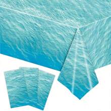 1 pieza Mantel de plástico con ola azul para fiesta de playa de verano, fiesta de playa, mantel para fiesta hawaiana, mantel impermeable para decoración de fiesta en la piscina (4 estilos)