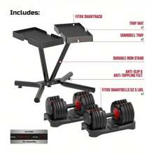 Selección rápida de mancuernas ajustables de 5-52.5 LBS, diseño ajustable de una sola mano, apto para el gimnasio en casa, mango antideslizante, 10 placas, 15 configuraciones de peso, color negro, incluye bastidor de almacenamiento - Par con rack - Ver 2