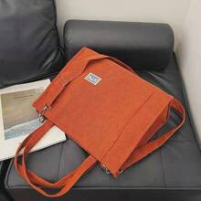 Women's Large Corduroy Zipper Shoulder Bag - 橘色 - 查看 2