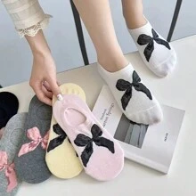 5 pares de calcetines tipo bailarina con moño de unicolor, de corte bajo, ligeros y ocultos, para mujer, de moda para primavera/verano