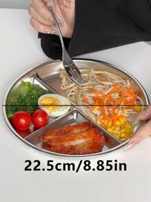 1pc/3pcs Portion Control Plate, 22.5cm Round Stainless Steel 3-Compartment Plate, Diet Meal Tray For Adults And Children