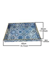 Bandejas decorativas de estilo bohemio azul de plástico con asas para decoración de mesa de café, bandeja de almacenamiento de escritorio para joyas, perfumes, organizador de bandejas otomanas estilo boho, accesorios de cocina, decoración de cocina, bandeja para frutas