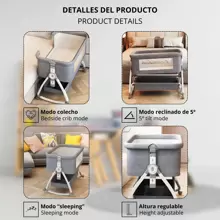 LUTODY 3 合 1 可转换婴儿床 - 最多承重 13 公斤，配有摇椅、同睡、可调节高度、倾斜、4 个轮子、安全锁、符合人体工程学的床垫 - 粉色 - 查看 2