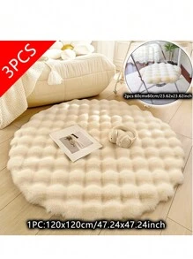 1 件毛绒蓬松圆形地毯，柔软蓬松，易于清洁，适用于卧室、客厅、衣柜、梳妆台 - 多种颜色可选