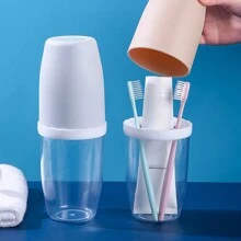 1pc Portable Toothbrush Box, Nordic Clear Design PP Portable Toothbrush Carrying Box For Outdoor Home Bathroom Decor Summer