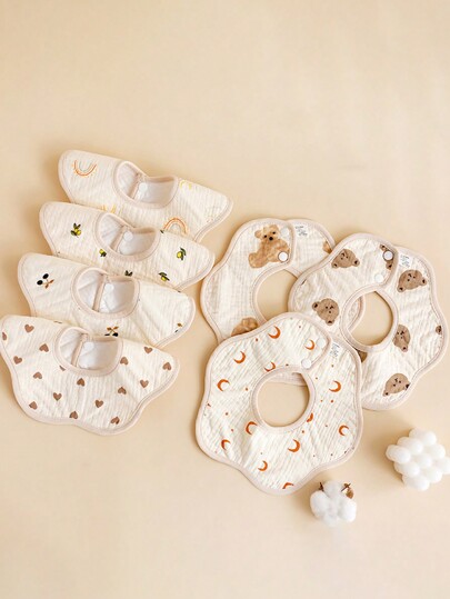 New Born Baby Petal-Shaped Bibs, 360° Rotatable Bibs To Prevent Spitting Up,