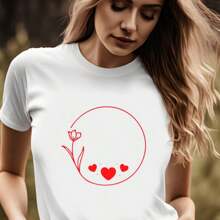 Valentine Tshirt, 3 Hearts And A Flower, Minimalist Shirt, Valentine Lover, Valentines Day - White - View 1