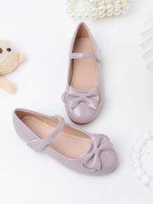 Girls Silver Bowknot Cute Princess Flat Shoes, Big Kids Casual Slip-On Ballet Flats For School, Performance, And Dancing - Purple - View 4