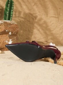 On feet& in love Women's Fashion Patent Leather Strap Pointed Toe Hollow-Out High Heel Pumps - Rosso Ancora - View 6