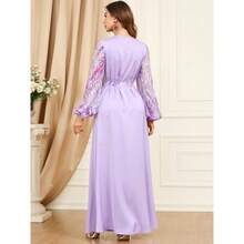 Muslim Clothing New Style Splicing Bubble Long Sleeve Dress - Purple - View 7