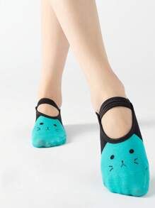 yuluan 1 Pair/Set Sporty Outdoor Fashionable Cartoon Cat Design Color Block Anti-Slip Yoga Socks With Lace And Silicone Dots, Suitable For Indoor Floor Sports Like Dance And Pilates, Multi-Color One Size, For Gym, Fall - Multicolor - View 14