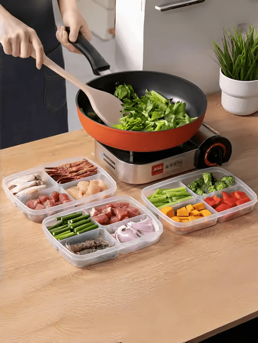 1 Set 4-Compartment Food Storage Container, Meat Dedicated Portioned Preservation Box, Fridge/Freezer Meat Storage Organizer