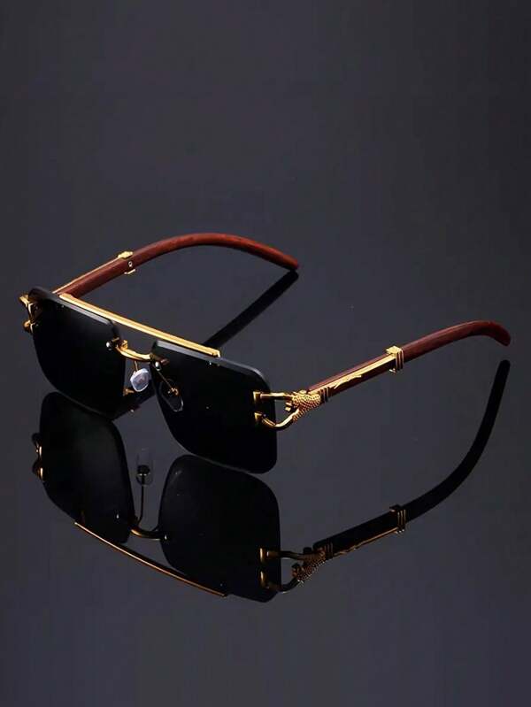 1pc Luxury Leopard Print Frame Glasses, Black Mirrored PC Lenses, Metal Hinges, Wood Grain Temples, Fashionable Hiking Glasses, Suitable For Travel And Party For Summer Beach Vacation,Outdoor,Travel