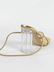 Wide Fit Women's Fashion High Heel Sandals Rhinestone Strap Sandal Nude Ankle Wrap Sandal Classic Square Toe Sandal Transparent Crystal Block Heel Sandal Square Chunky Heel Sandal, Summer Outdoor & Party Gold Sequined Sandal