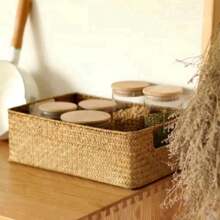Zerolify-Natural Large Woven Seaweed Basket, Household Table Straw Woven Basket, Fruit Bread, Towels, Small Kitchen Container