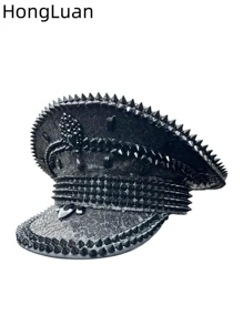 HongLuan 1 件工程师帽，由涤纶纤维制成，适用于船长/海军风格帽子、派对、单身派对、成人派对、女士派对、游轮派对、舞会派对、狂欢节、圣帕特里克节、四季 - 黑色 - 查看 4