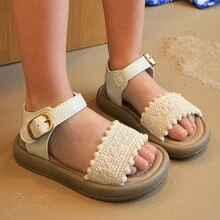 Sandalias casuales planas 2025 para niñas, diseño de unicolor simple y de moda, cómodas y ligeras para interior y exterior, sandalias de playa antideslizantes