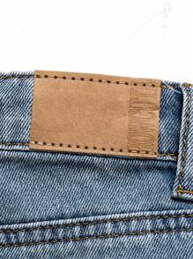 Young Boy Distressed Washed Light Blue Embroidered Adjustable Elastic Waist Spray Paint Cat Whiskers Denim Shorts - Light Wash - View 9