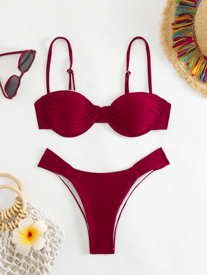 New Arrival Solid Color European And American Style Bikini Set, Vacation & Summer Beach