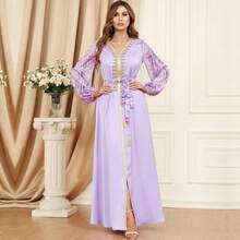 Muslim Clothing New Style Splicing Bubble Long Sleeve Dress - Purple - View 1