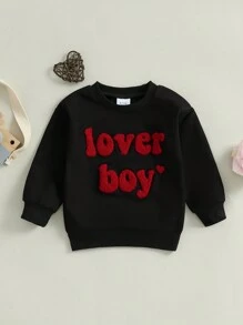 Sudaderas para niños pequeños, de manga larga, con cuello redondo y letras bordadas, para primavera - Negro - Ver 1