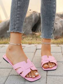 1 Pair Bohemian Style Solid Color Quilted Elegant Resort Sports Casual Chic Casual Commute Business Wedding Retro PU Leather Hollow Ripped Women Sandals, Suitable For Beach, Holiday, Wedding, School, Party, Office And Outdoor, Spring/Autumn/Summer - Pink - View 5