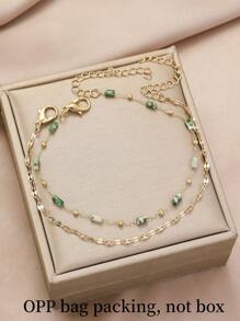 2入組極簡天然石管形串珠手鍊，適合女性日常及度假穿戴 - 綠色 - 查看 2