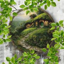 1 pieza Letrero de metal con diseño de casa de hobbit vintage al atardecer, decoración de pared interior/exterior, adecuado para el hogar, restaurante, cafetería, garaje, arte de pared divertido - Multicolor - Ver 3