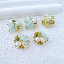5pcs Marine Style 3D Pearl Encrusted Shell Zinc Alloy Pendant, DIY Earrings Necklace Charms Accessories