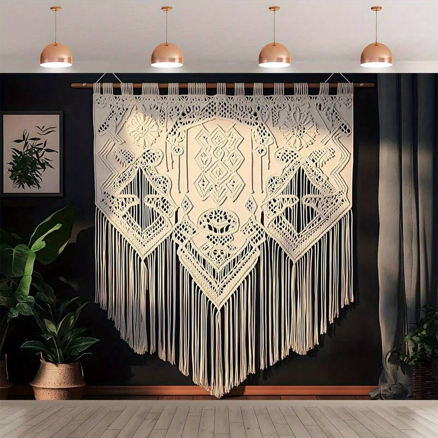 1 Pc Bohemian Style Lace Tapestry, Polyester Fiber Boho Wall Hanging Backdrop Banner, Indoor Outdoor Party Decor, Suitable For Celebration And Birthday Anniversary, Bohemian Style Decoration - Multicolor - View 1