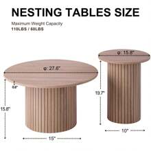 Round Nesting Coffee Tables Set Of 2, Boho Wood Circle Side Table Fluted Drum, Farmhouse End Table For Living Room Bedroom, Apartment - Yellow - View 2
