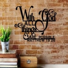 1pc Inspirational "With God, All Things Are Possible" Metal Wall Art - Matthew 19:26 Bible Verse, Suitable For Home, Living Room, Patio Or Garden Decor, Balcony, Decorative Sculpture,Home Decor ,Room Decor,Wall Decor Gifts Birthday Graduation