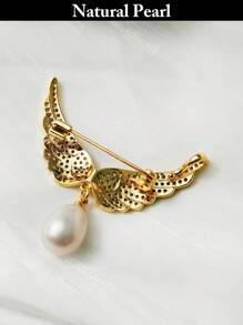 1pc Natural Cultured Freshwater Pearl Brooch, Angel Wing & Ginkgo Leaf & Flower Design, Elegant Lady's Western Jewelry Accessory, Beach/Pride/Birthday/Graduation Gift