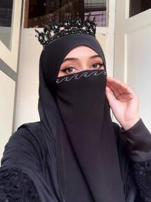 1pc Women's Solid Color Chiffon Face Veil, Black With Buckle, Suitable For Hijab, Burqa, Veil, Headscarf And Khimar Abaya Women Veil - Multicolor - View 8