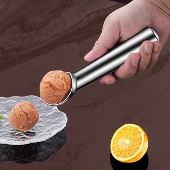 Han Xiao 1pc Stainless Steel Ice Cream Scoop, Fruit Baller, For Watermelon, Cantaloupe, Dragonfruit - Ice Cream Spoon, Ball Spoon, Sorbet Scoop, Kitchen Gadget