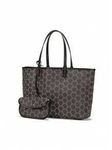 时尚女士手提包套装休闲单肩手提包大容量通勤包简约百搭学生女士单肩包 - 黑色 - 查看 2