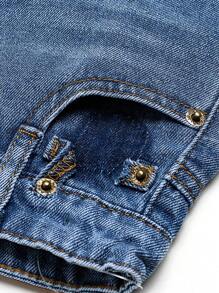 时尚年轻男孩可调节腰部破洞洗水牛仔短裤 - 深色水洗藍 - 查看 8